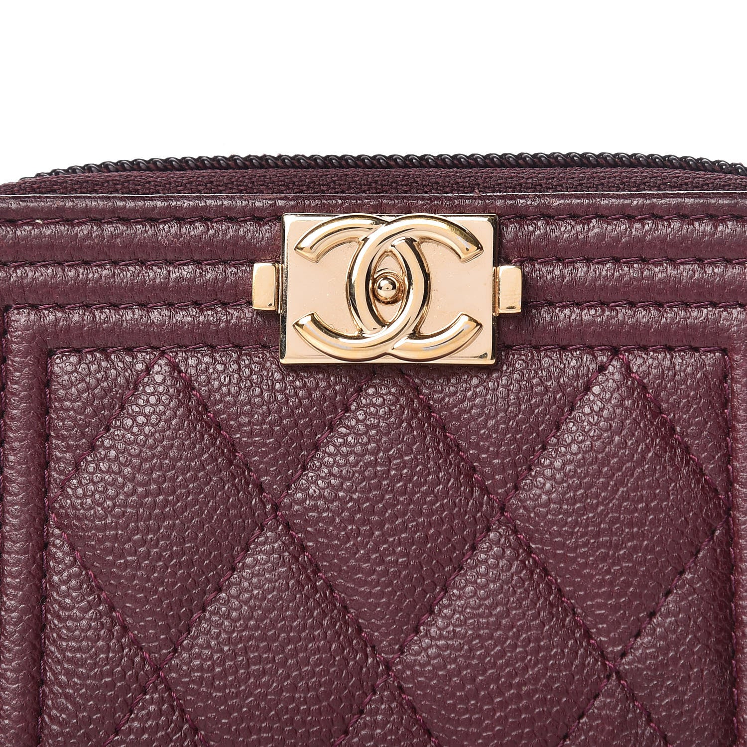 Chanel Caviar Quilted Boy Zip Around Coin Purse Wallet Dark Purple 8 of 9