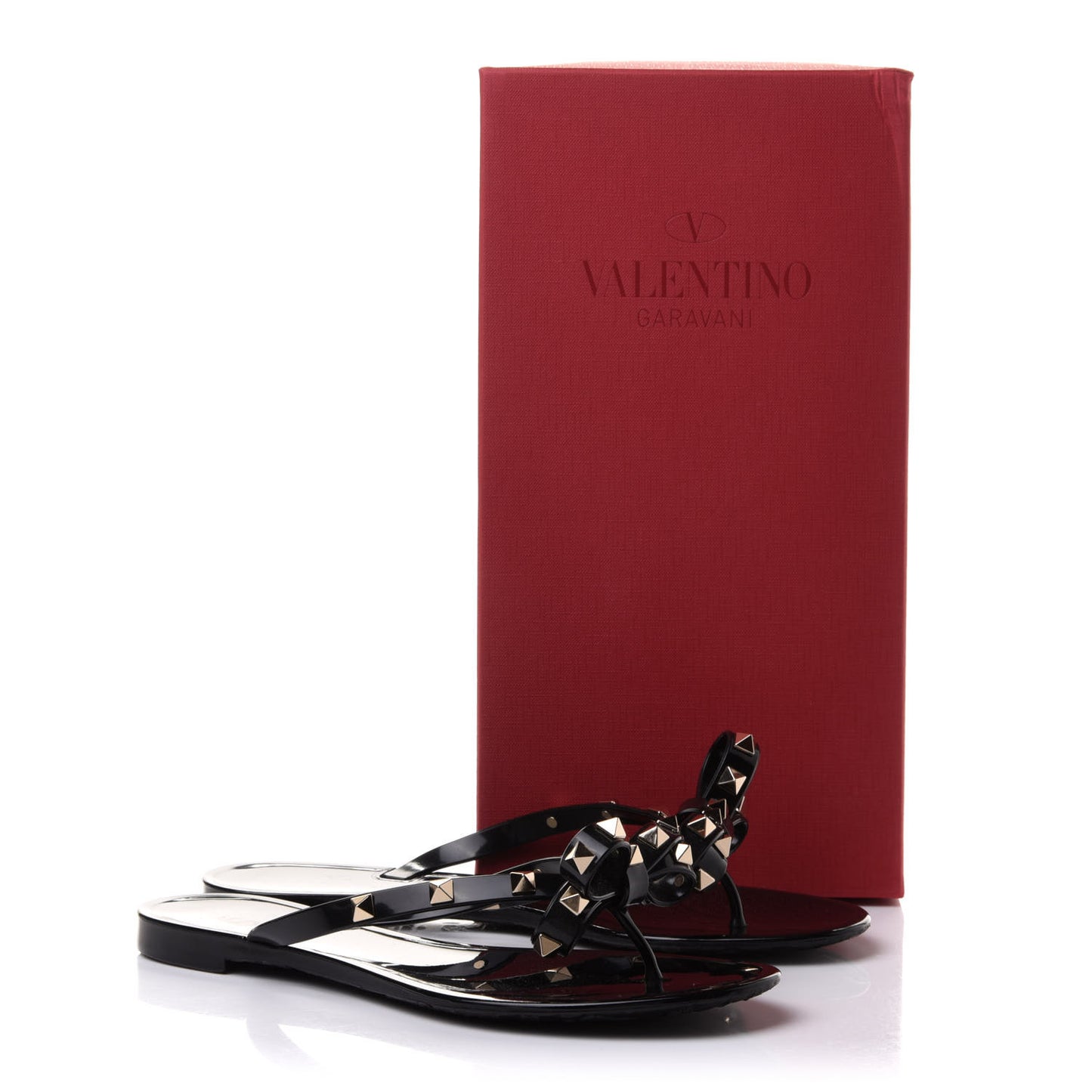 PVC Jelly Rockstud Bow Thong Sandals 37 Black