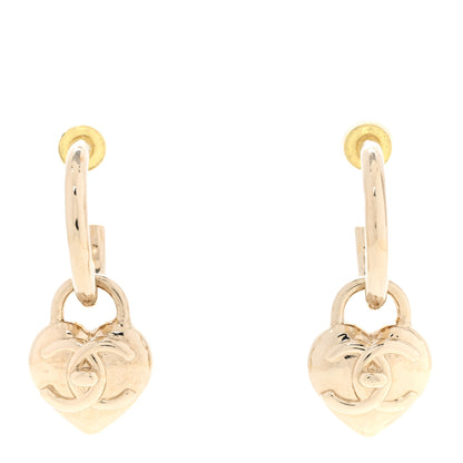 Chanel Metal CC Heart Turnlock Drop Earrings Gold 1 of 4