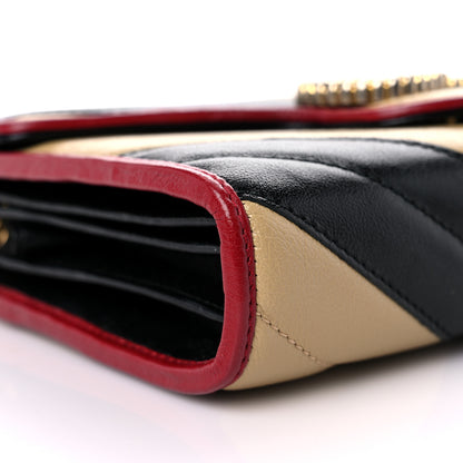 Gucci Azalea Calfskin Matelasse Diagonal Patchwork Torchon GG Marmont Chain Wallet Black Beige Romantic Cerise 8 of 14