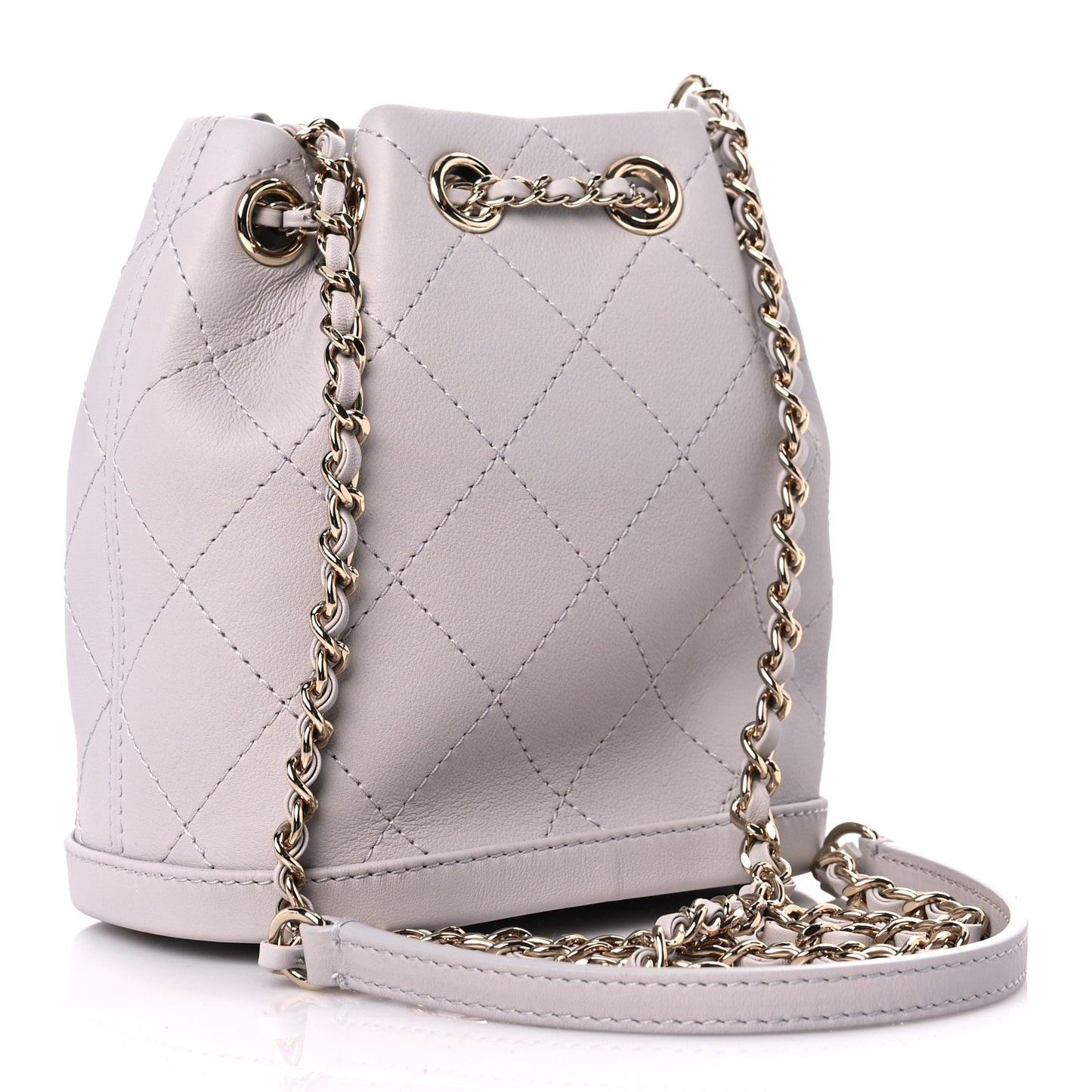 Calfskin Stitched Mini Drawstring CC Bag Light Grey