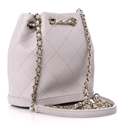 Chanel Calfskin Stitched Mini Drawstring CC Bag Light Grey 3 of 10