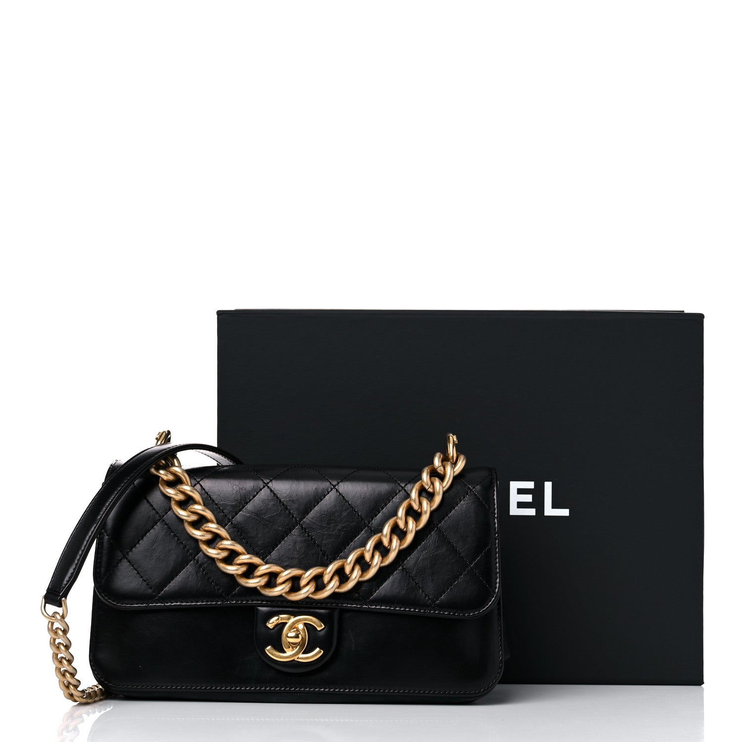 Chanel Iridescent Calfskin Quilted Small Straight Lined Flap Black