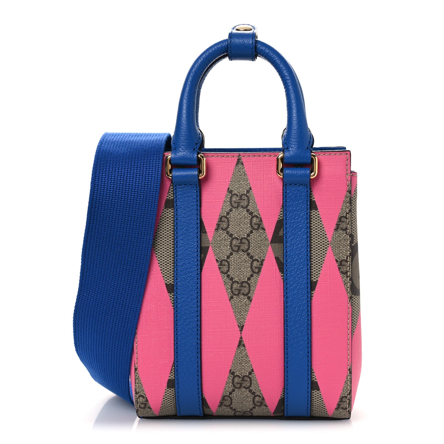 Gucci GG Supreme Monogram Textured Dollar Calfskin Rhombus Mini Tote Bag Beige Ebony Pink Blue 1 of 10