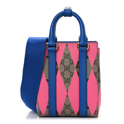 Gucci GG Supreme Monogram Textured Dollar Calfskin Rhombus Mini Tote Bag Beige Ebony Pink Blue 1 of 10