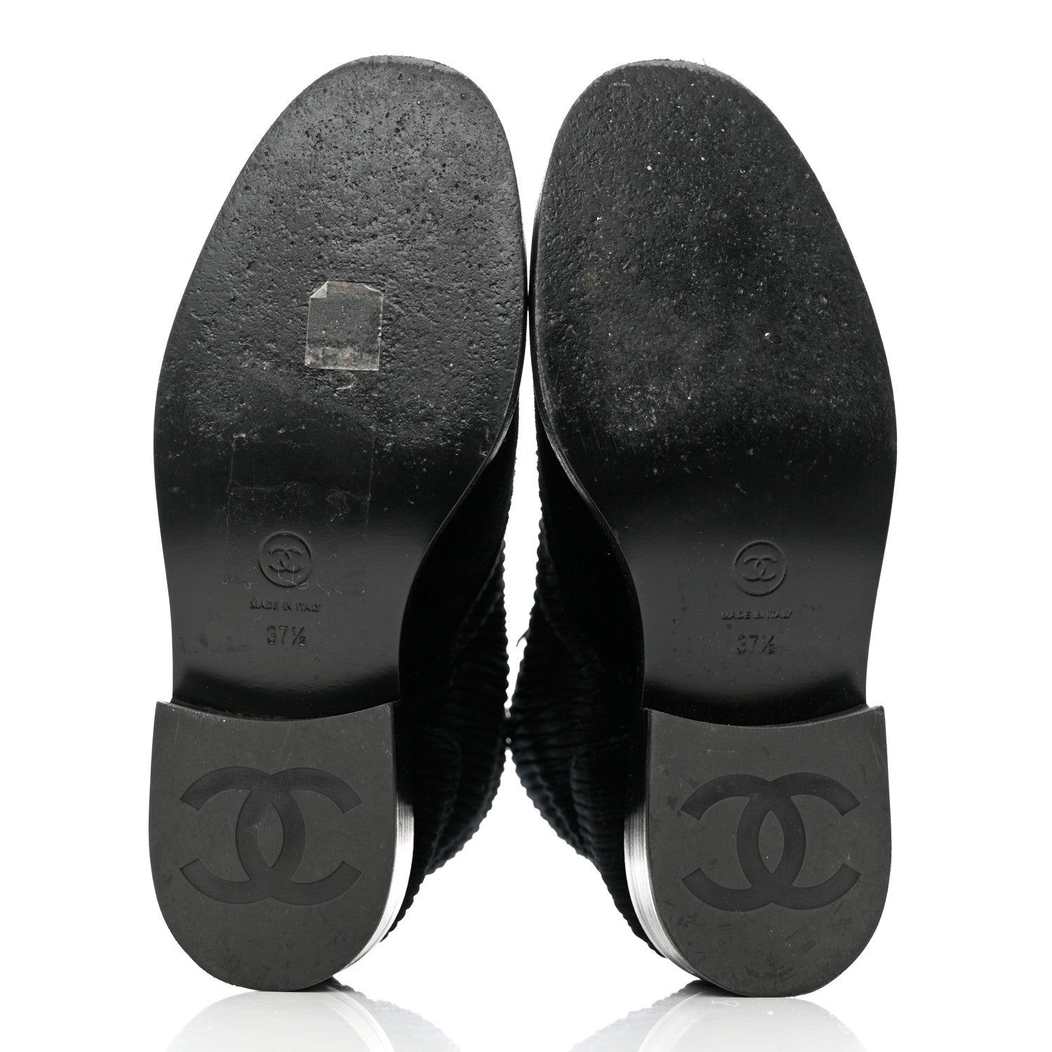 Chanel Velvet CC Combat Boots 37.5 Black 5 of 9