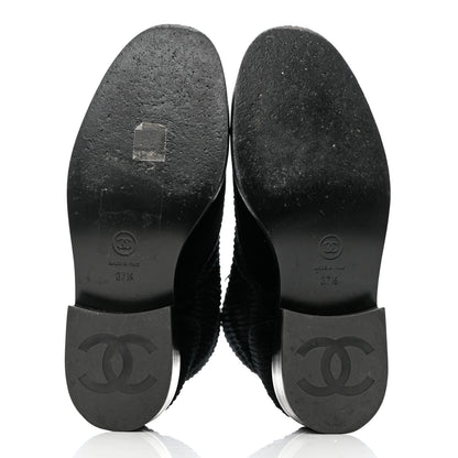 Chanel Velvet CC Combat Boots 37.5 Black 5 of 9