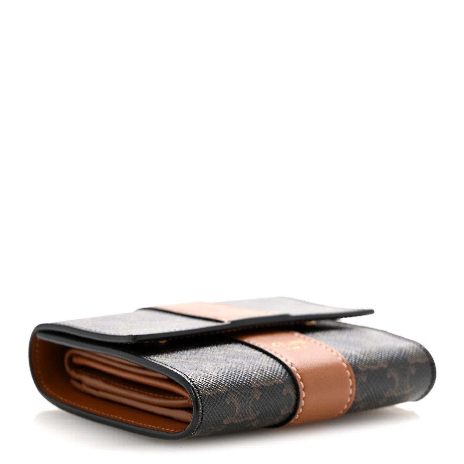 Celine Canvas Triomphe Lambskin Folded Compact Wallet Tan 4 of 10