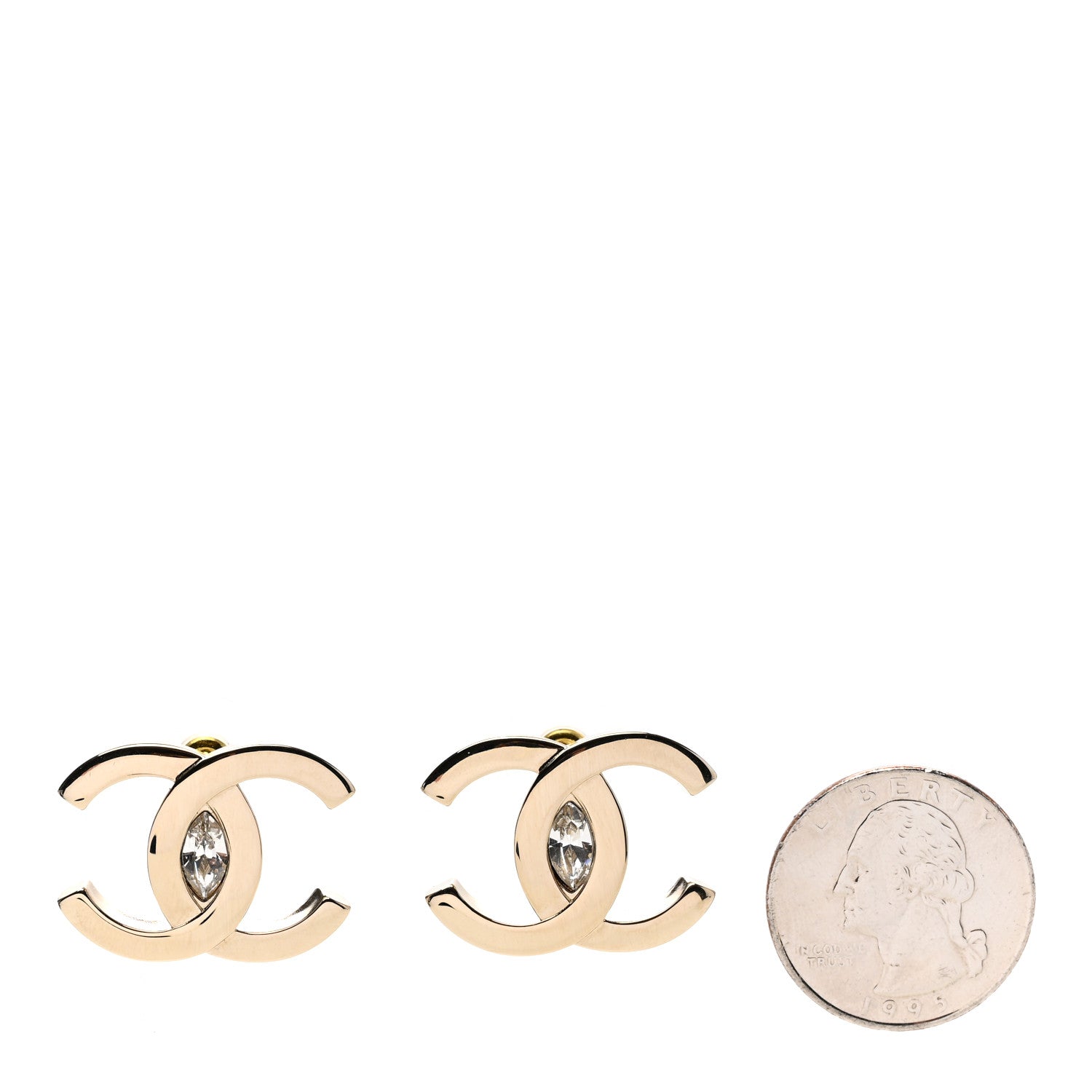 Chanel Crystal CC Large Stud Earrings Gold 2 of 5