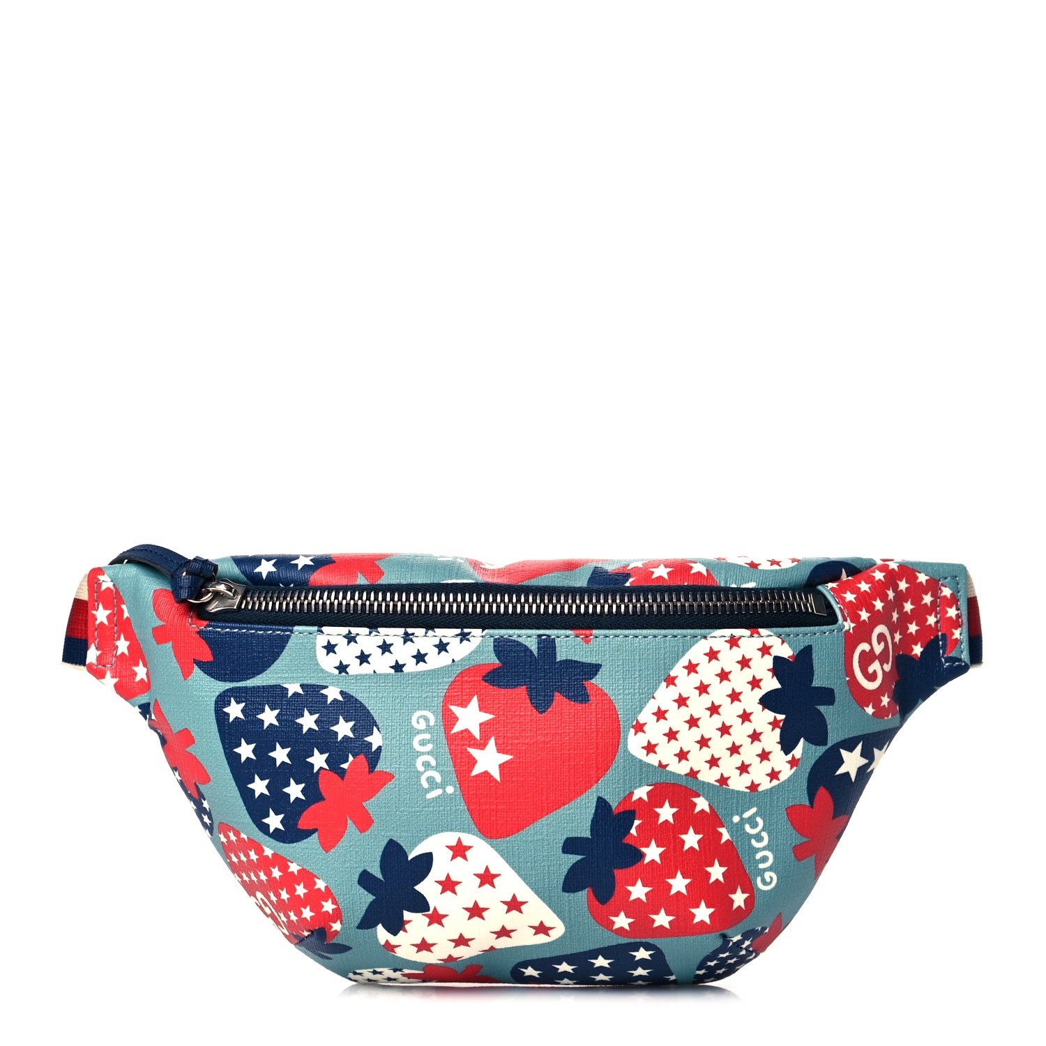 Gucci Soft Coated Canvas Cosmic Strawberries Childrens Belt Bag Belt Dusty Azure Multicolor Royale Mystic White Hibiscus Red Marine 1 of 10