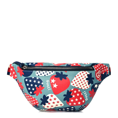 Gucci Soft Coated Canvas Cosmic Strawberries Childrens Belt Bag Belt Dusty Azure Multicolor Royale Mystic White Hibiscus Red Marine 1 of 10