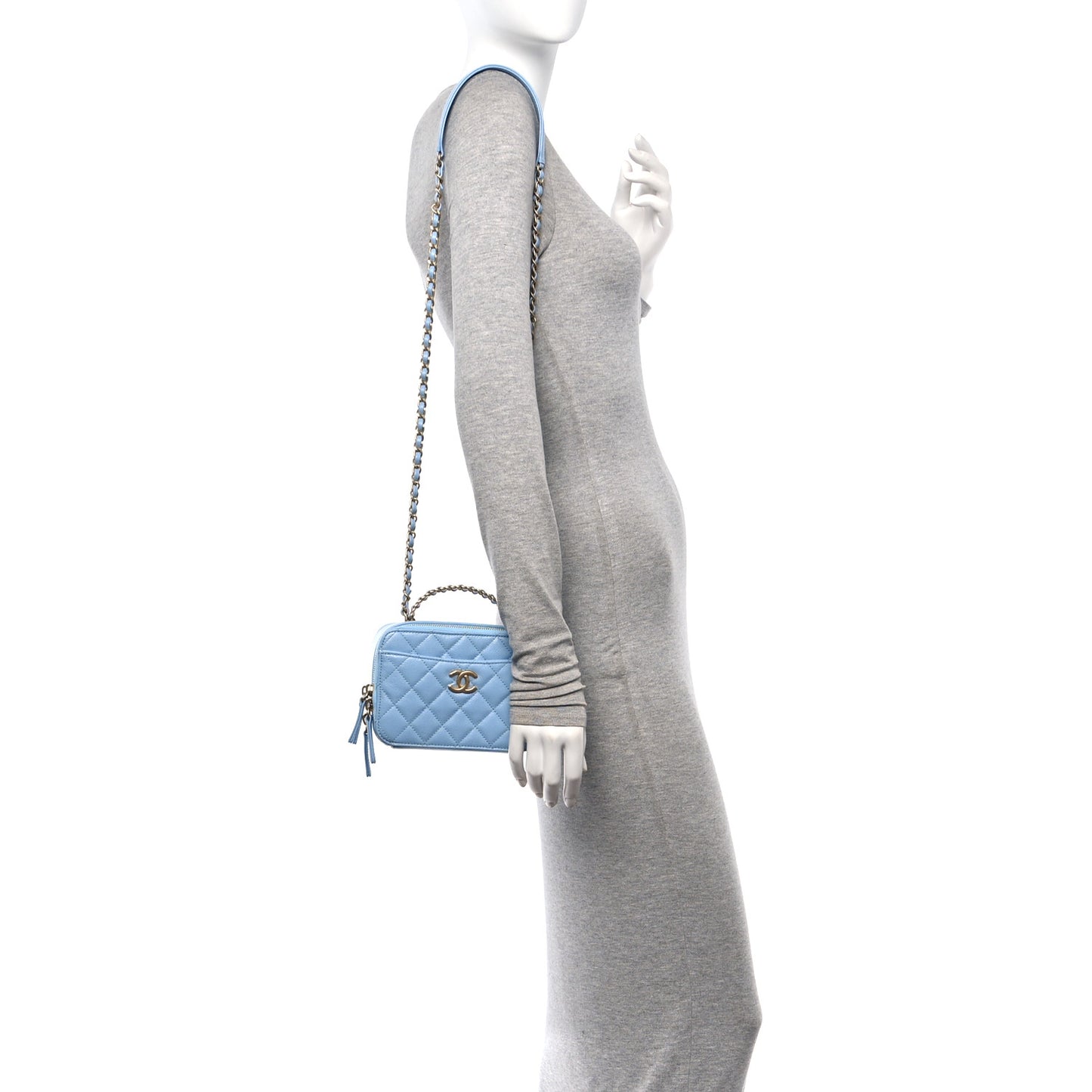 Caviar Quilted Mini Pick Me Up Vanity Case Light Blue