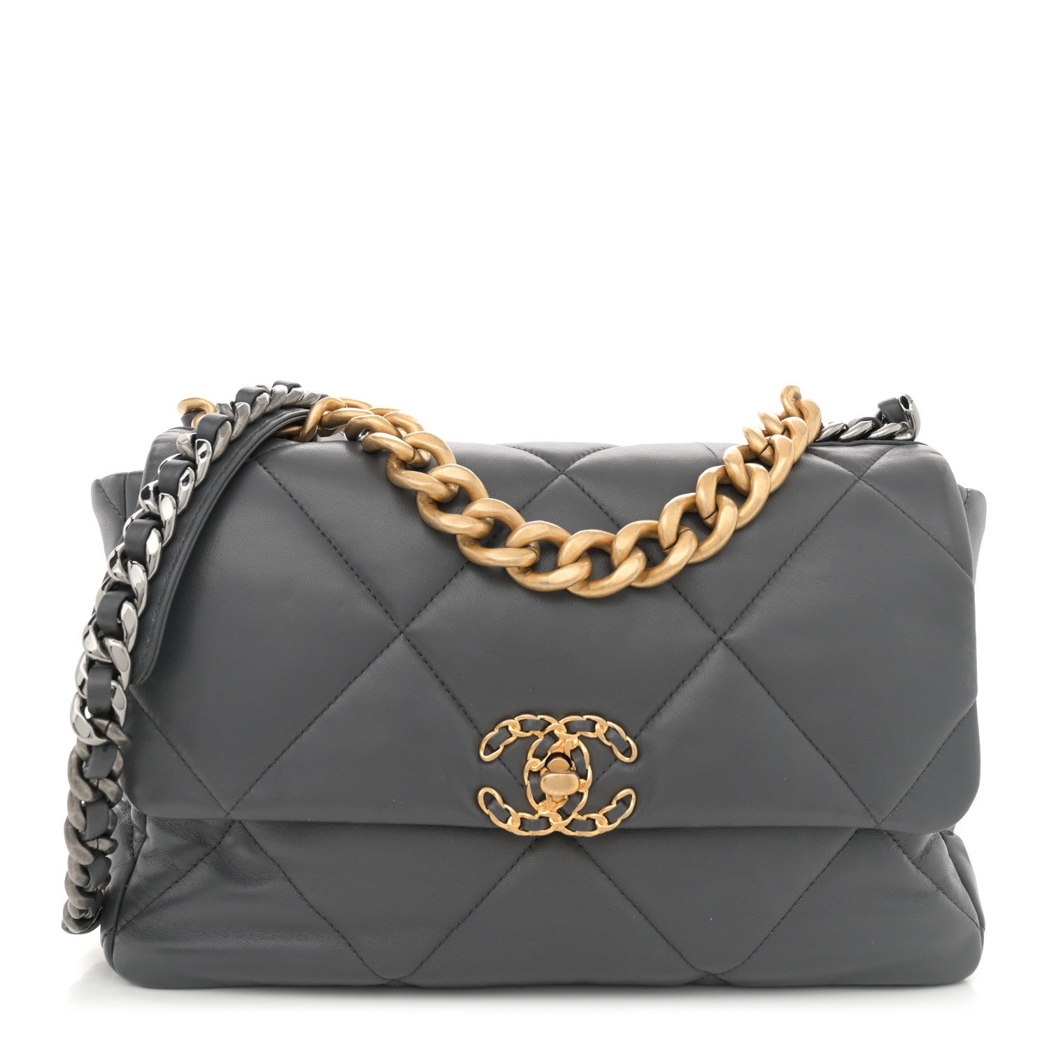 Chanel Goatskin Quilted Large Chanel 19 Flap Dark Grey 1 of 11