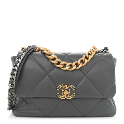 Chanel Goatskin Quilted Large Chanel 19 Flap Dark Grey 1 of 11