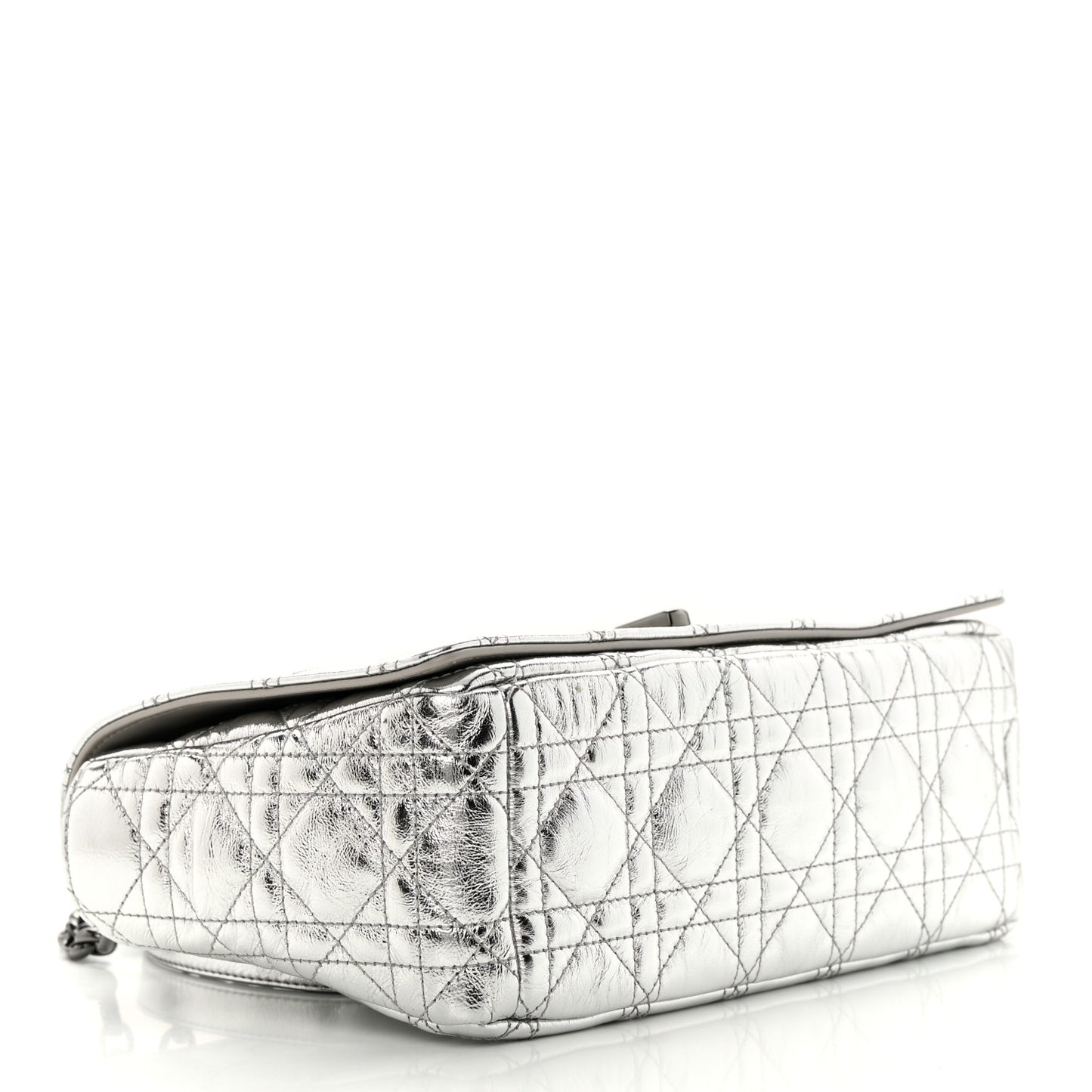 Metallic Calfskin Cannage Medium Caro Bag Argent