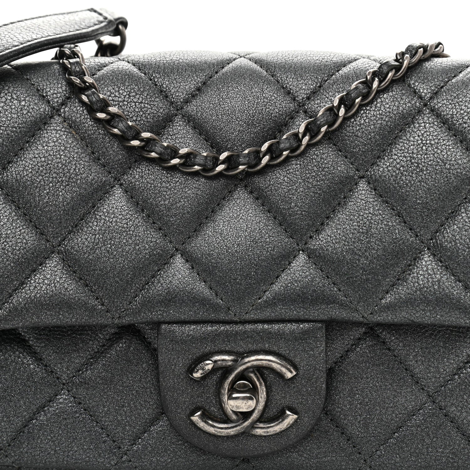 Chanel Iridescent Goatskin Quilted Small CC Eyelet Flap Dark Silver 8 of 11