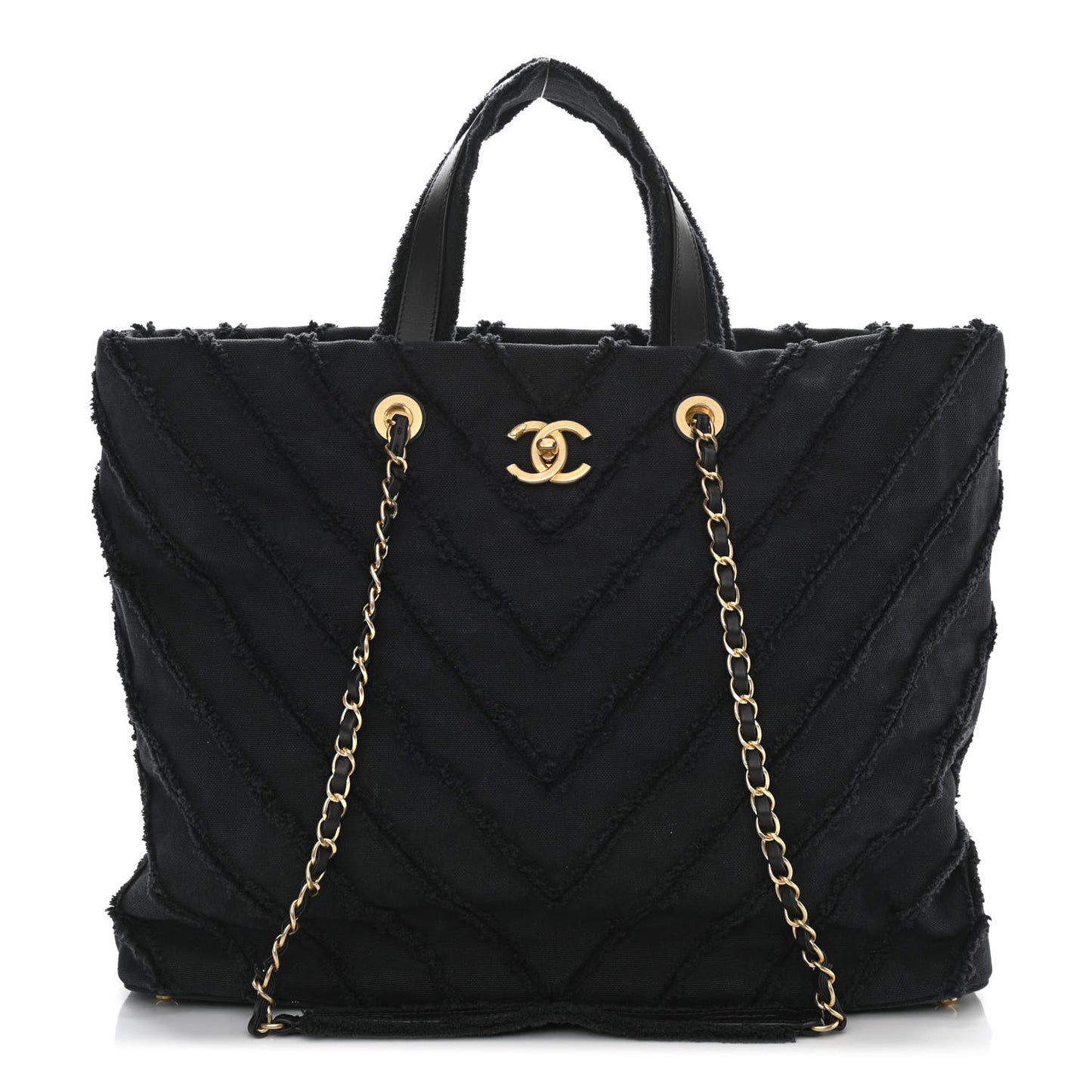 Canvas Chevron Cuba Patchwork Shopper Tote Black