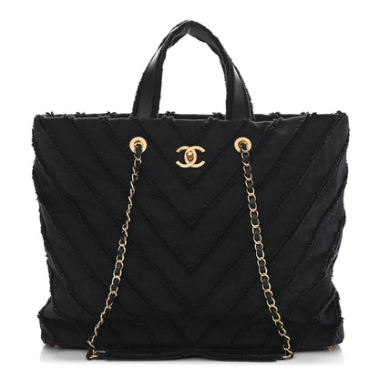 Chanel Canvas Chevron Cuba Patchwork Shopper Tote Black 1 of 10