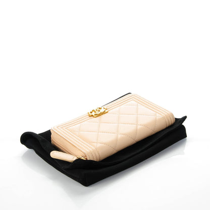 Chanel Lambskin Quilted Small Boy Zip Around Wallet Beige 4 of 8