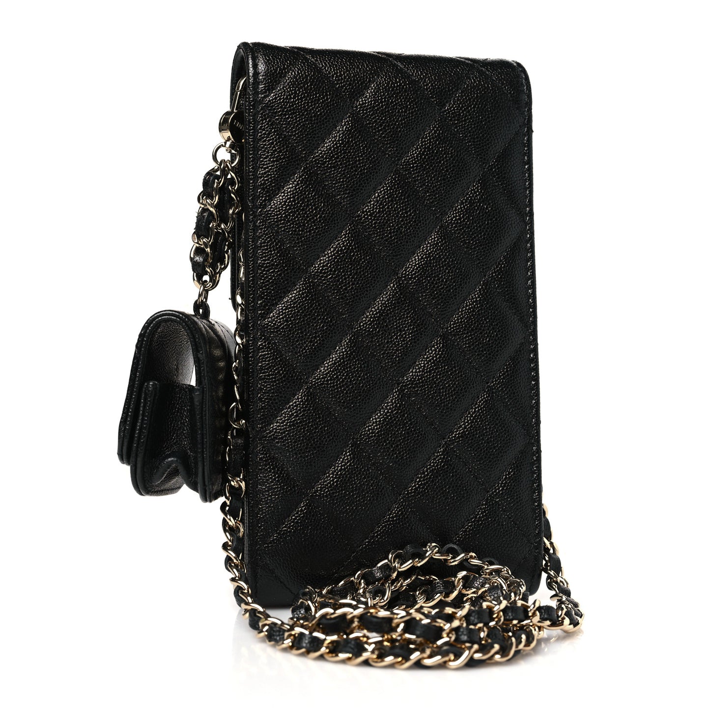 Caviar Quilted CC Airpods Pro and Phone Case With Chain Black