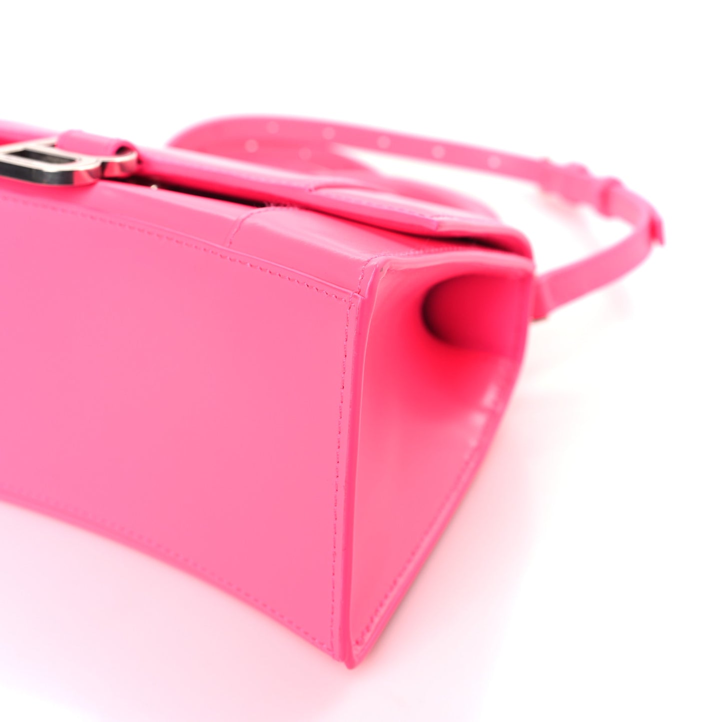 Shiny Box Calfskin Small Hourglass Top Handle Bag Hot Pink