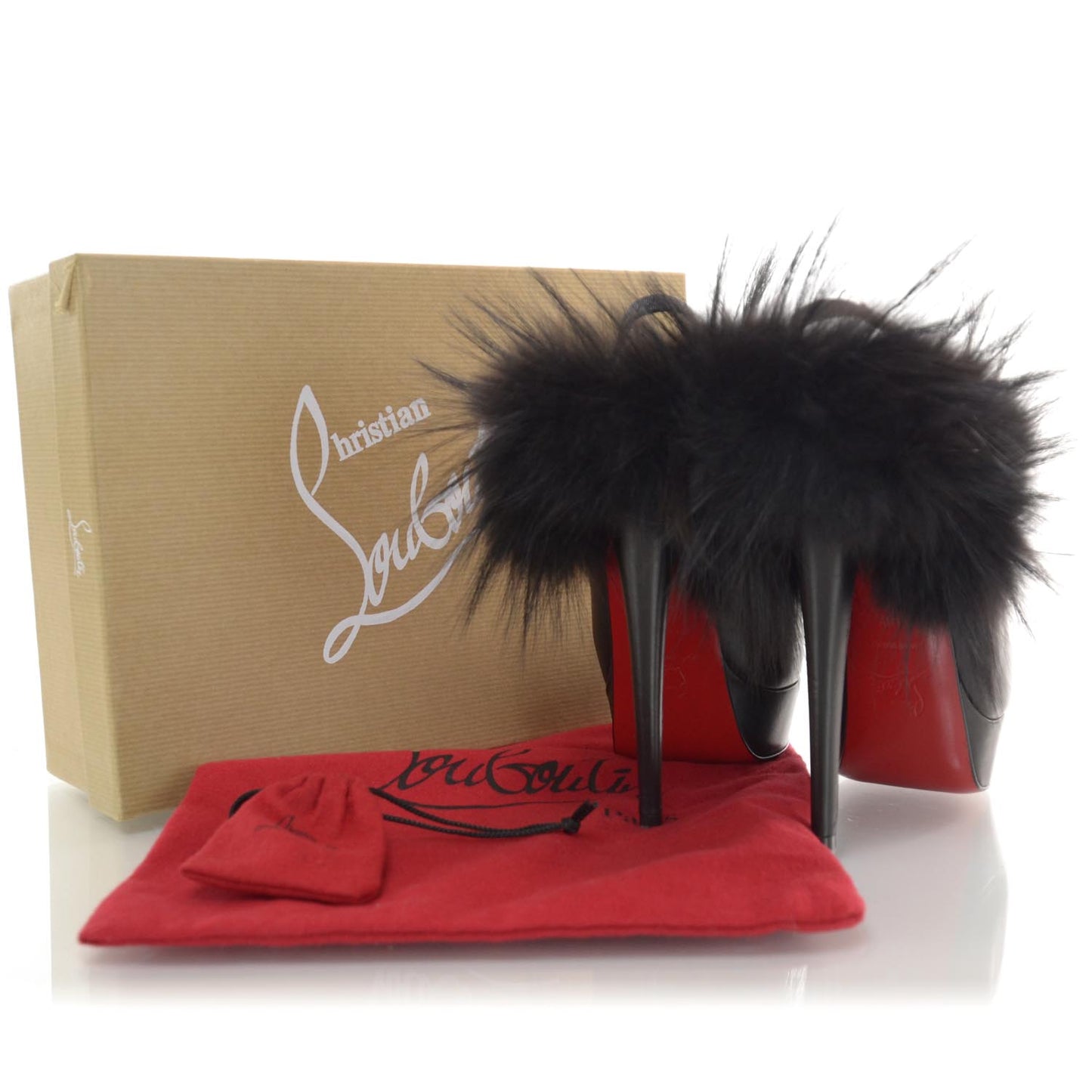 Calfskin Royal Fox Lady Fur 150 Pumps 40.5 Black