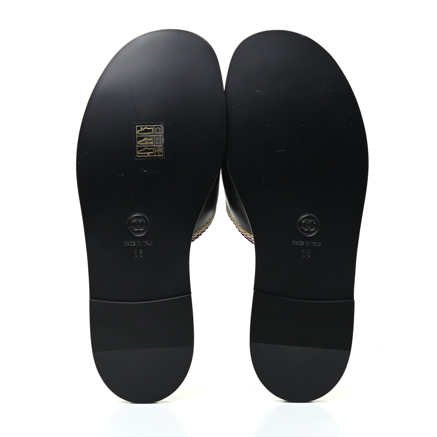 Calfskin Embroidered CC Sandal Mule 39 Black