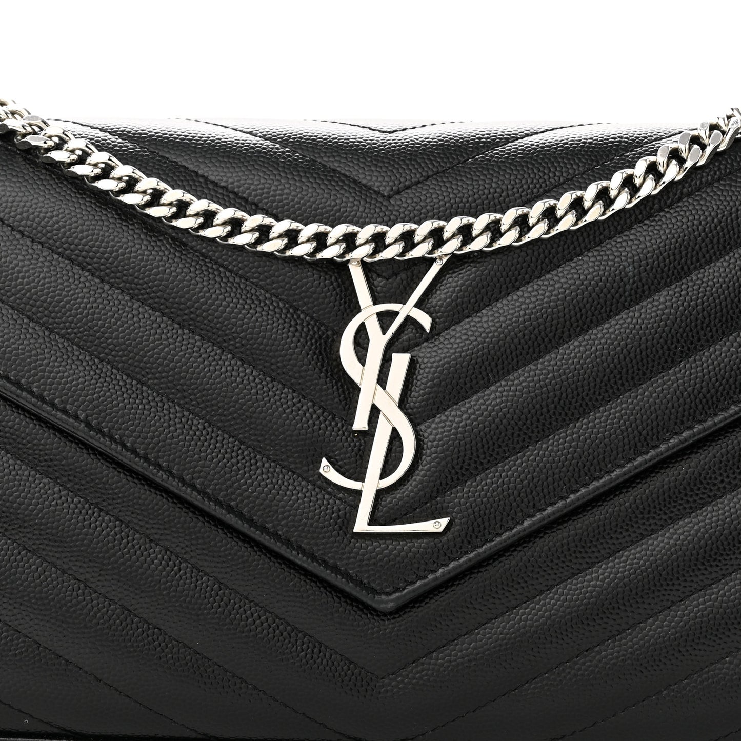 Grain De Poudre Matelasse Chevron Monogram Chain Wallet Black