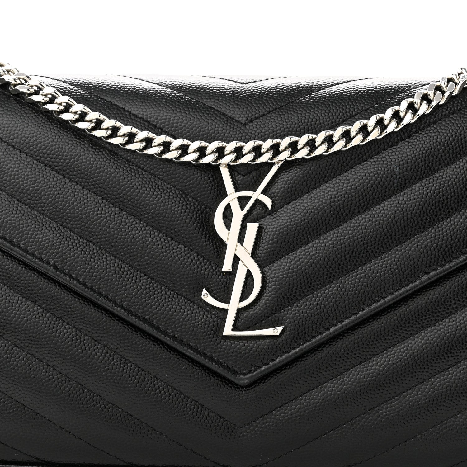 Saint Laurent Grain De Poudre Matelasse Chevron Monogram Chain Wallet Black 7 of 10