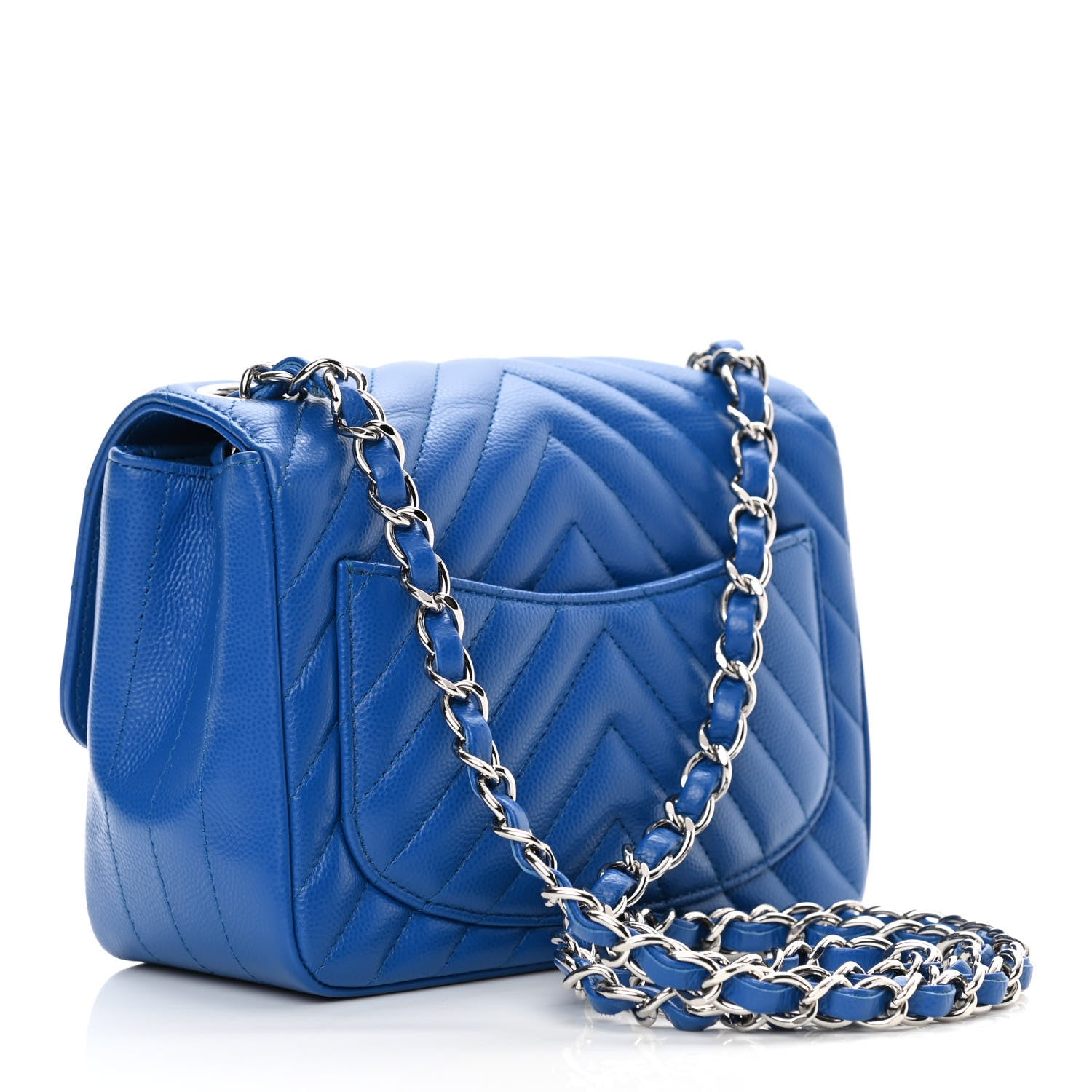 Chanel Caviar Chevron Quilted Mini Square Flap Blue 3 of 10