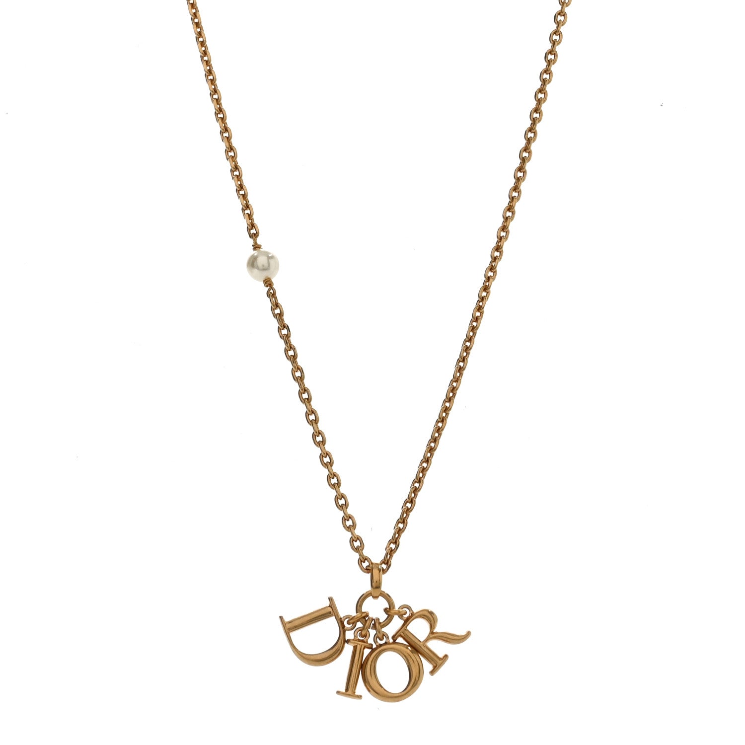 Christian Dior Pearl Logo Necklace Gold 1 of 4