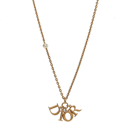 Christian Dior Pearl Logo Necklace Gold 1 of 4