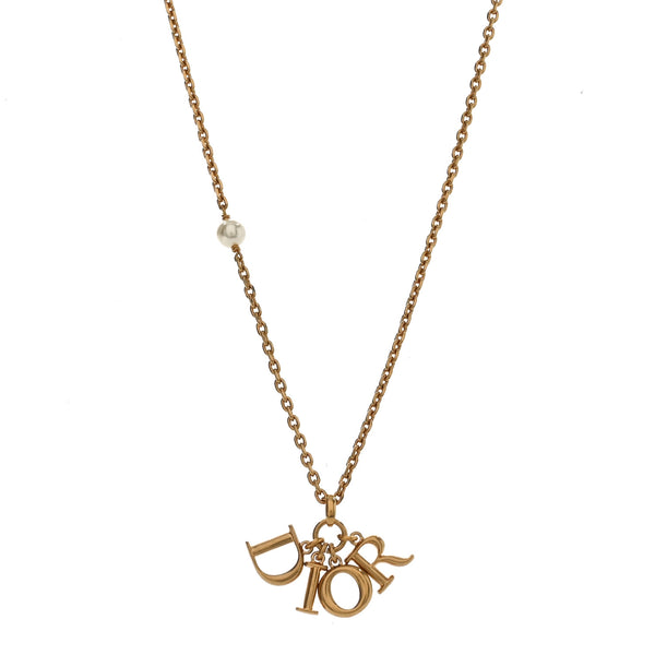 Christian Dior Pearl Logo Necklace Gold 1818843 – FASHIONPHILE