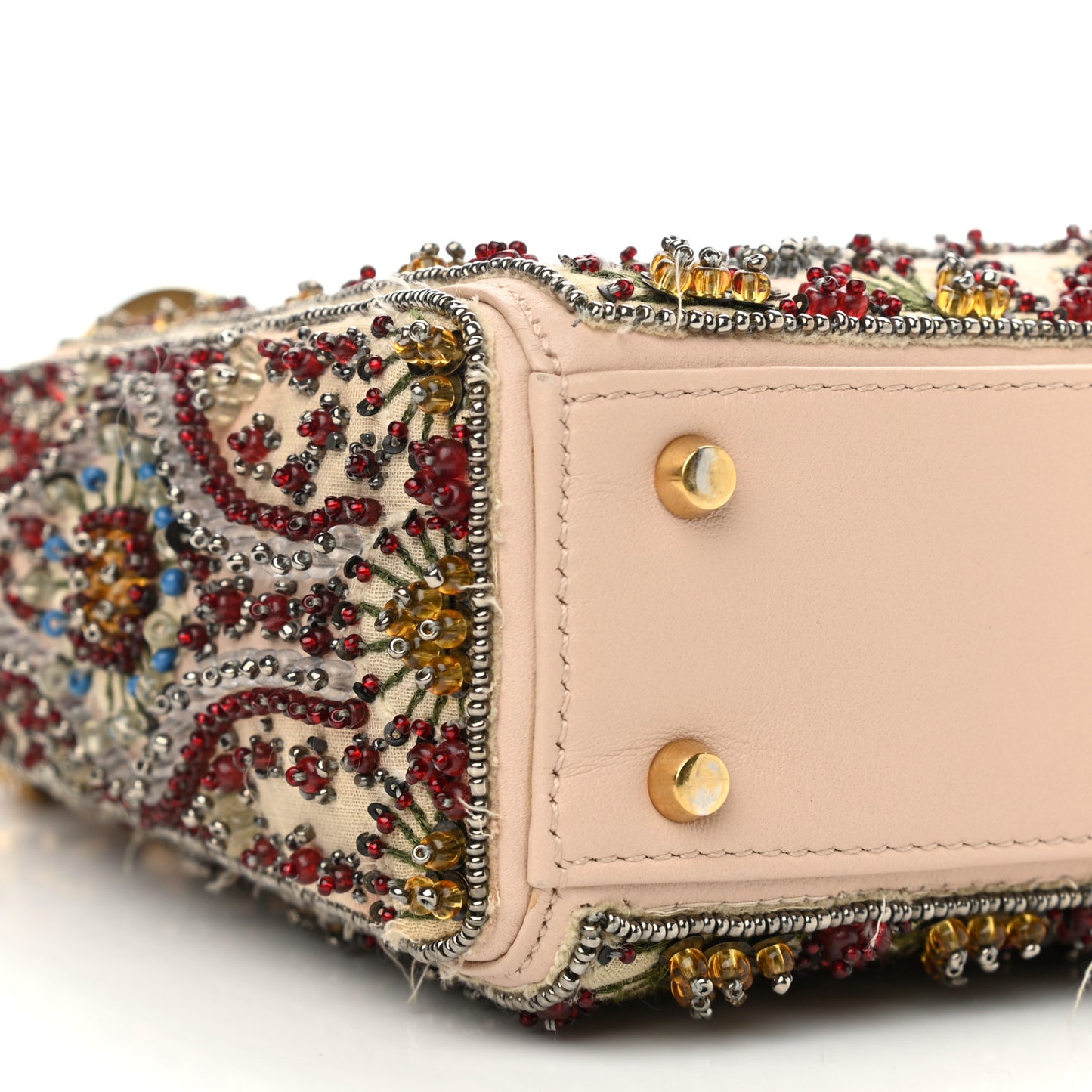 Calfskin Beaded Mini Lady Dior Beige Multicolor
