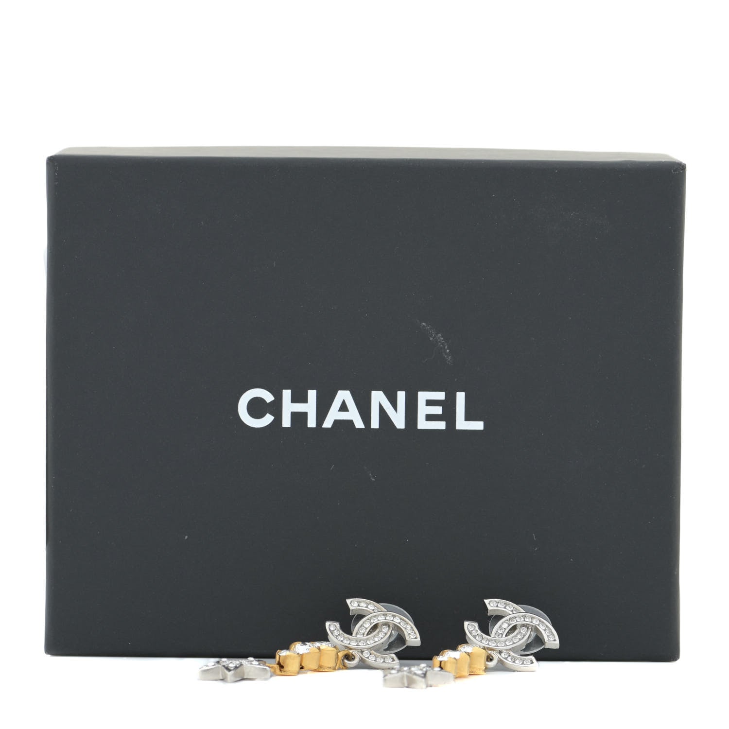 Chanel Crystal Star Drop CC Earrings Silver Gold 5 of 5