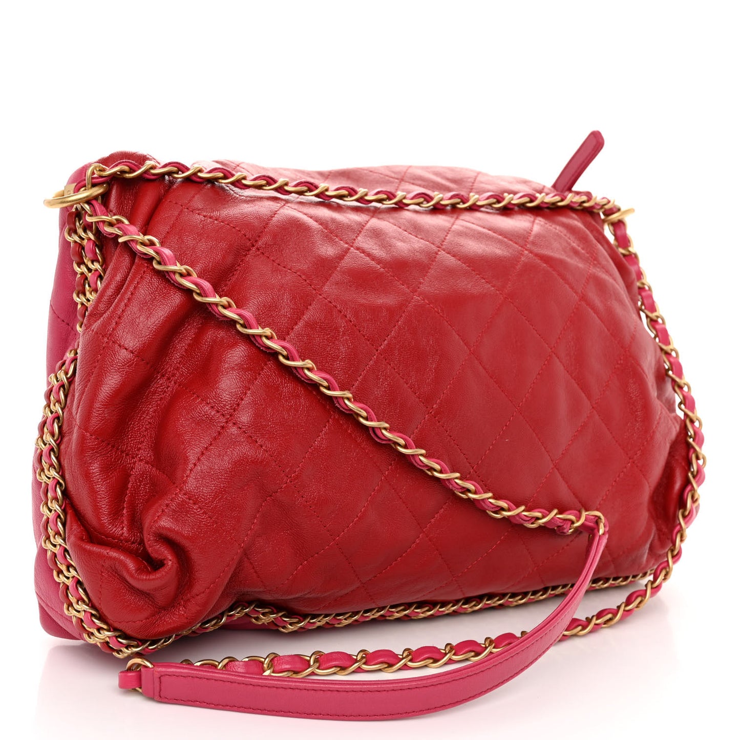 Calfskin Quilted Coco Shelter Bowling Bag Dark Pink Red
