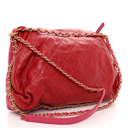 Chanel Calfskin Quilted Coco Shelter Bowling Bag Dark Pink Red 3 of 9