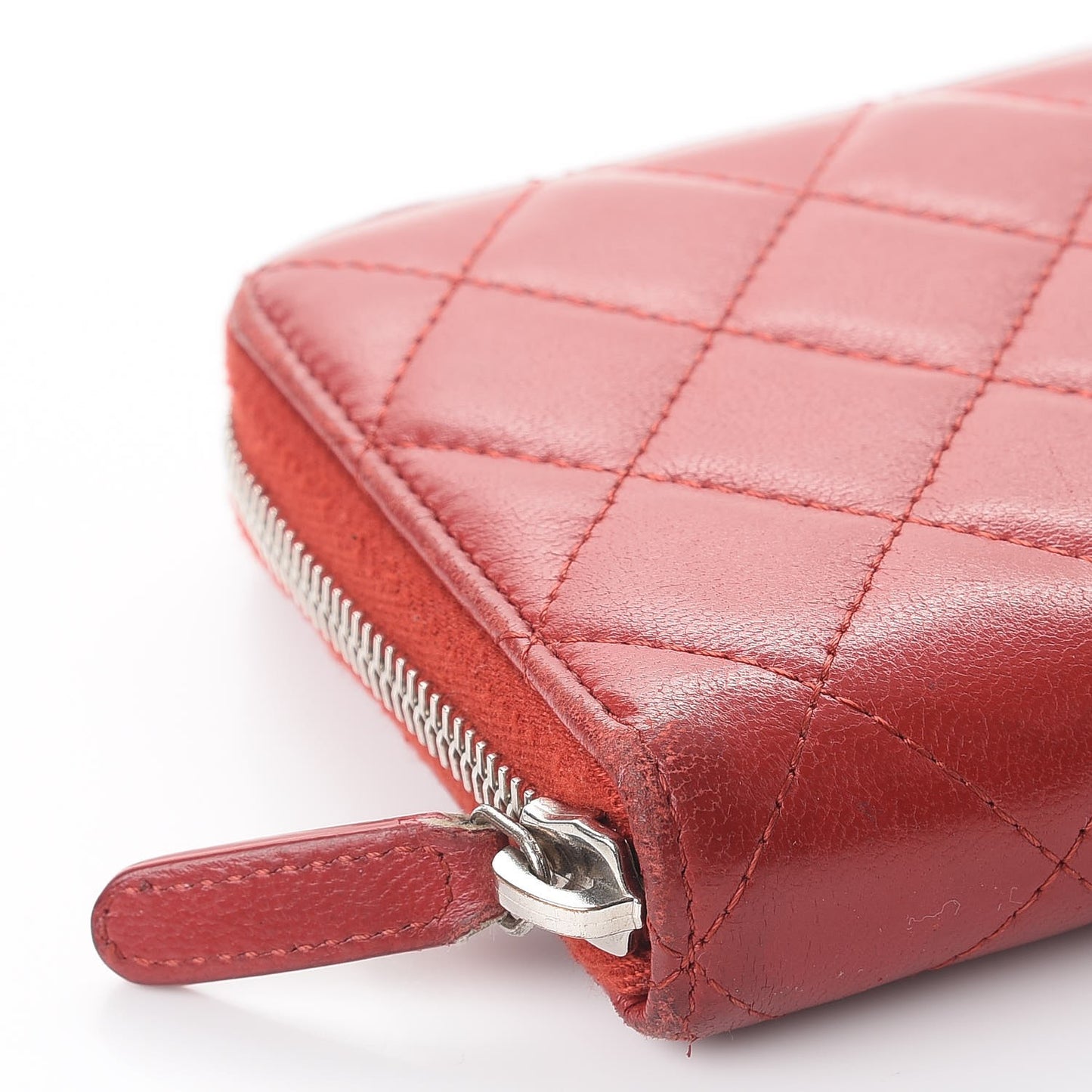 Lambskin Quilted Large Gusset Zip Around Wallet Red