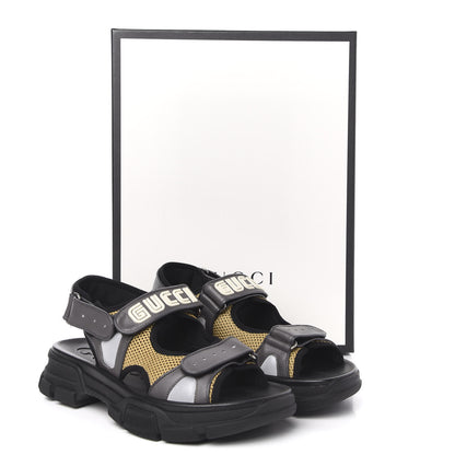 Gucci X SEGA Nappa Mesh Mens Aguru Sandals 9 Loess Black 9 of 9