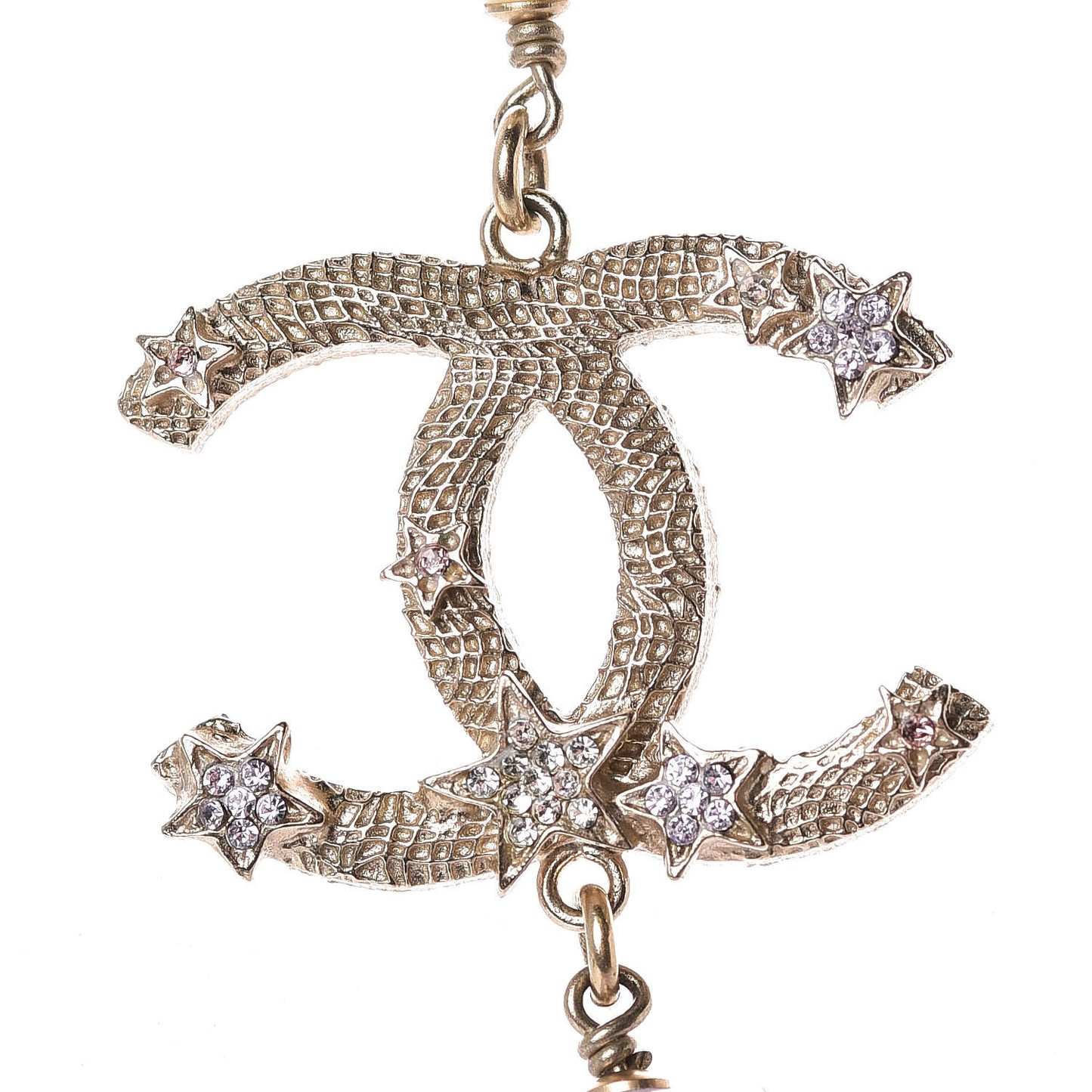 Crystal Pearl Beaded Star CC Short Necklace Silver Purple