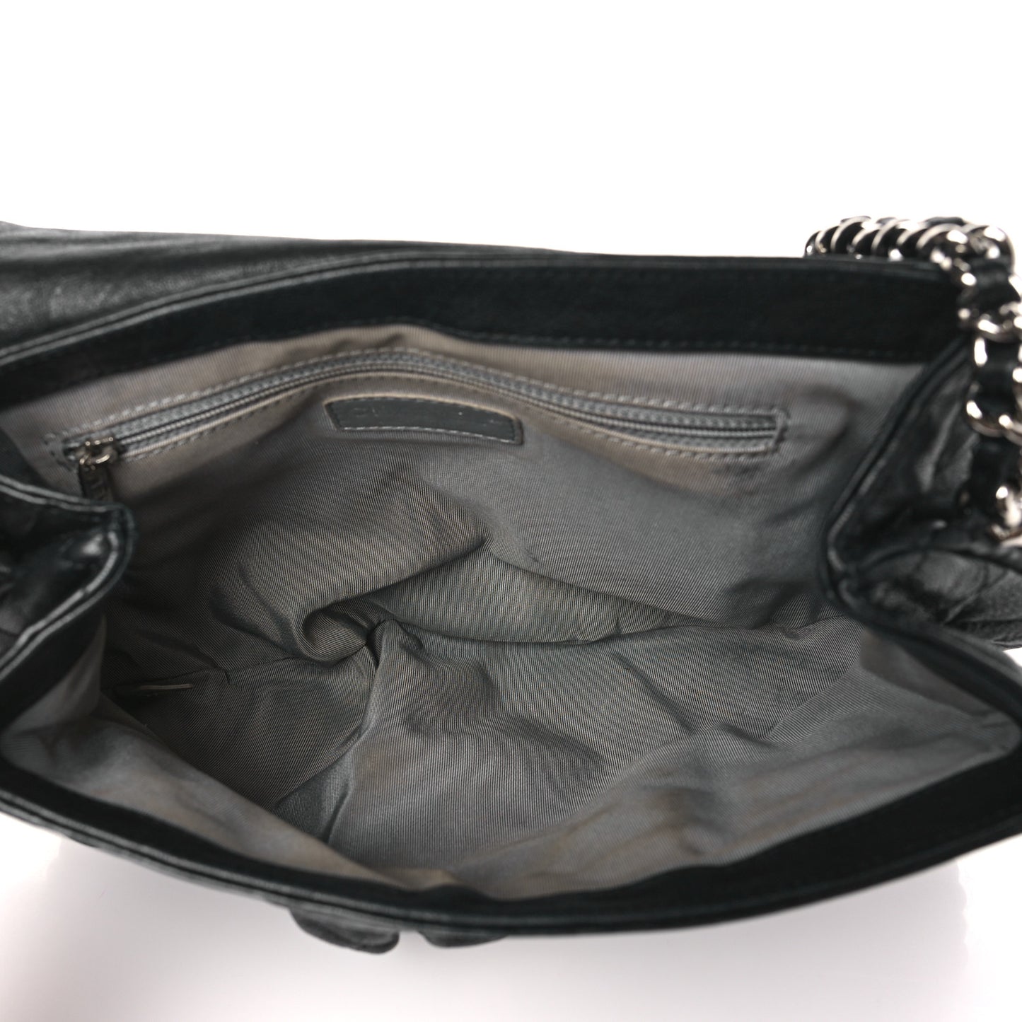 Washed Lambskin Quilted Chain Around Flap Black