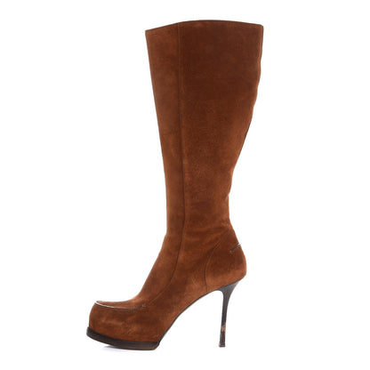 Saint Laurent Suede Platform Boots 38.5 Brown 1 of 12