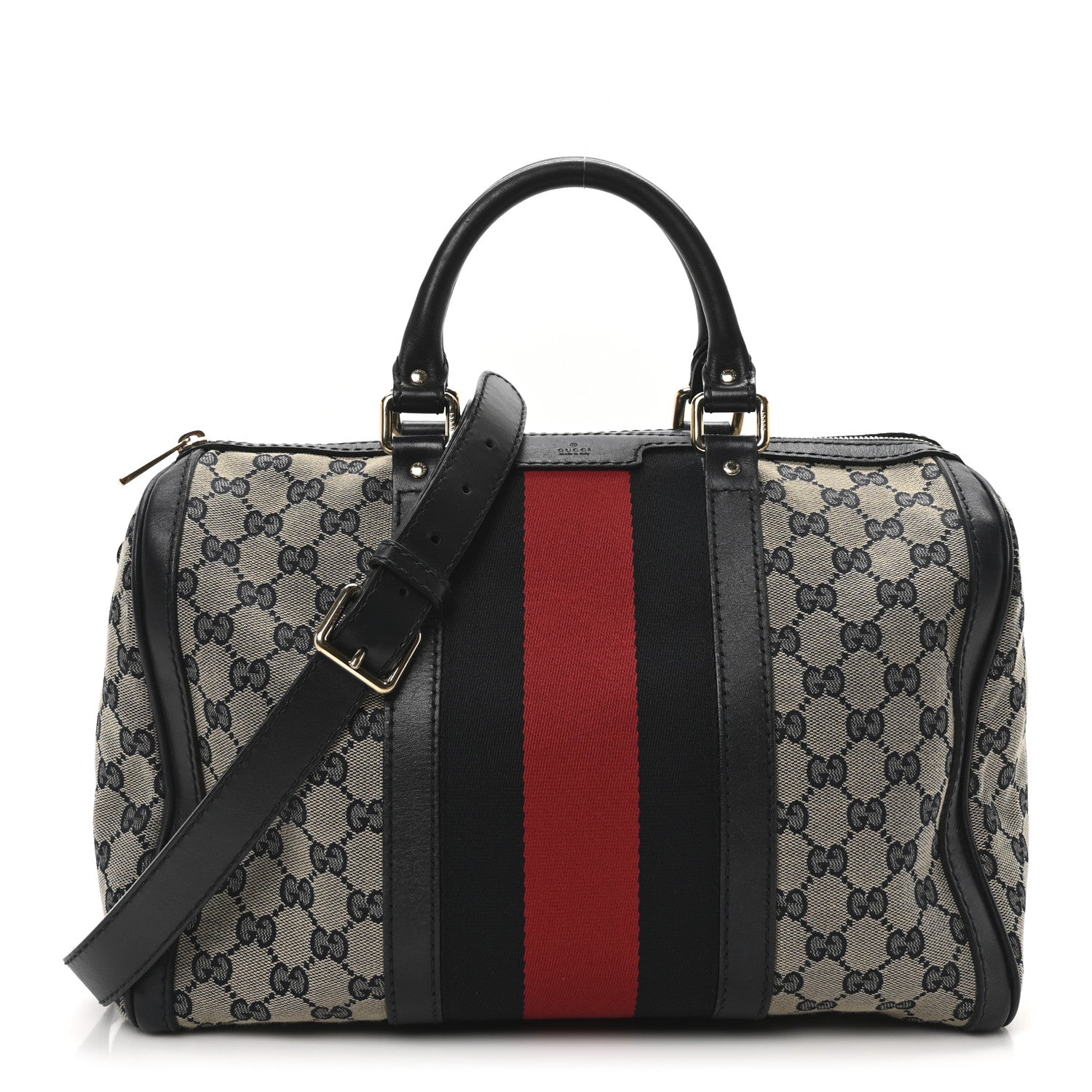 Gucci Monogram Selleria Calfskin Vintage Web Medium Boston Beige Blue 1 of 10