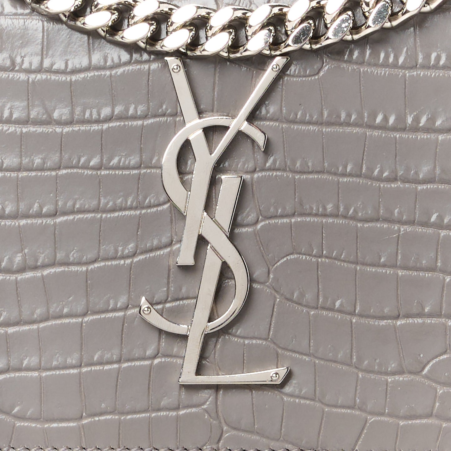 Calfskin Crocodile Embossed Medium Monogram Sunset Fog