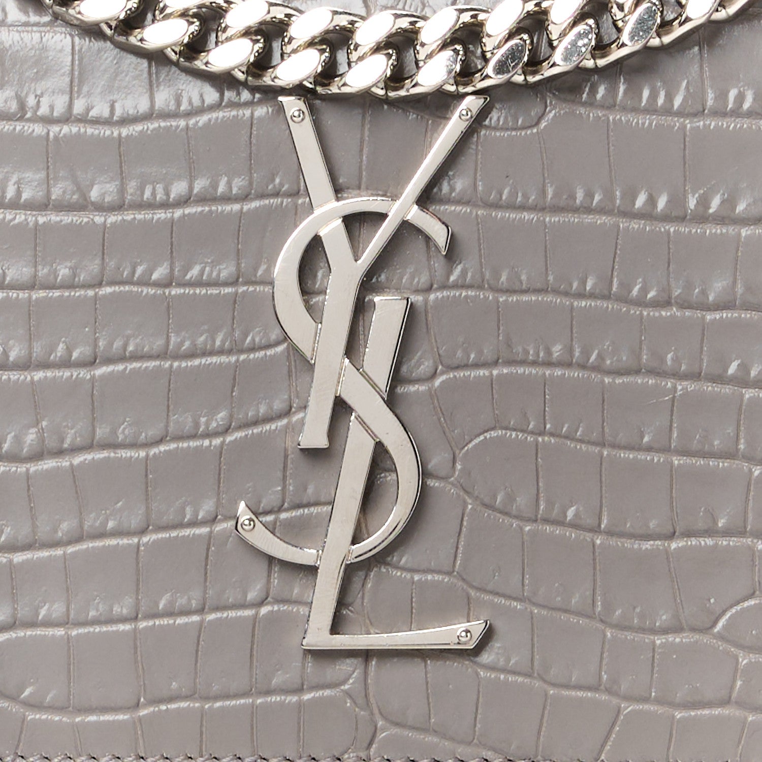 Saint Laurent Calfskin Crocodile Embossed Medium Monogram Sunset Fog 10 of 12