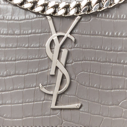 Saint Laurent Calfskin Crocodile Embossed Medium Monogram Sunset Fog 10 of 12