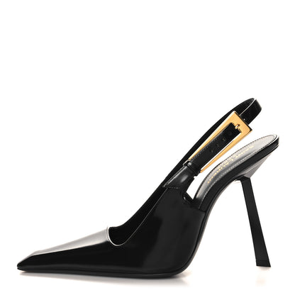 Saint Laurent Glazed Calfskin Lee Slingback Pumps 38.5 Black 1 of 10