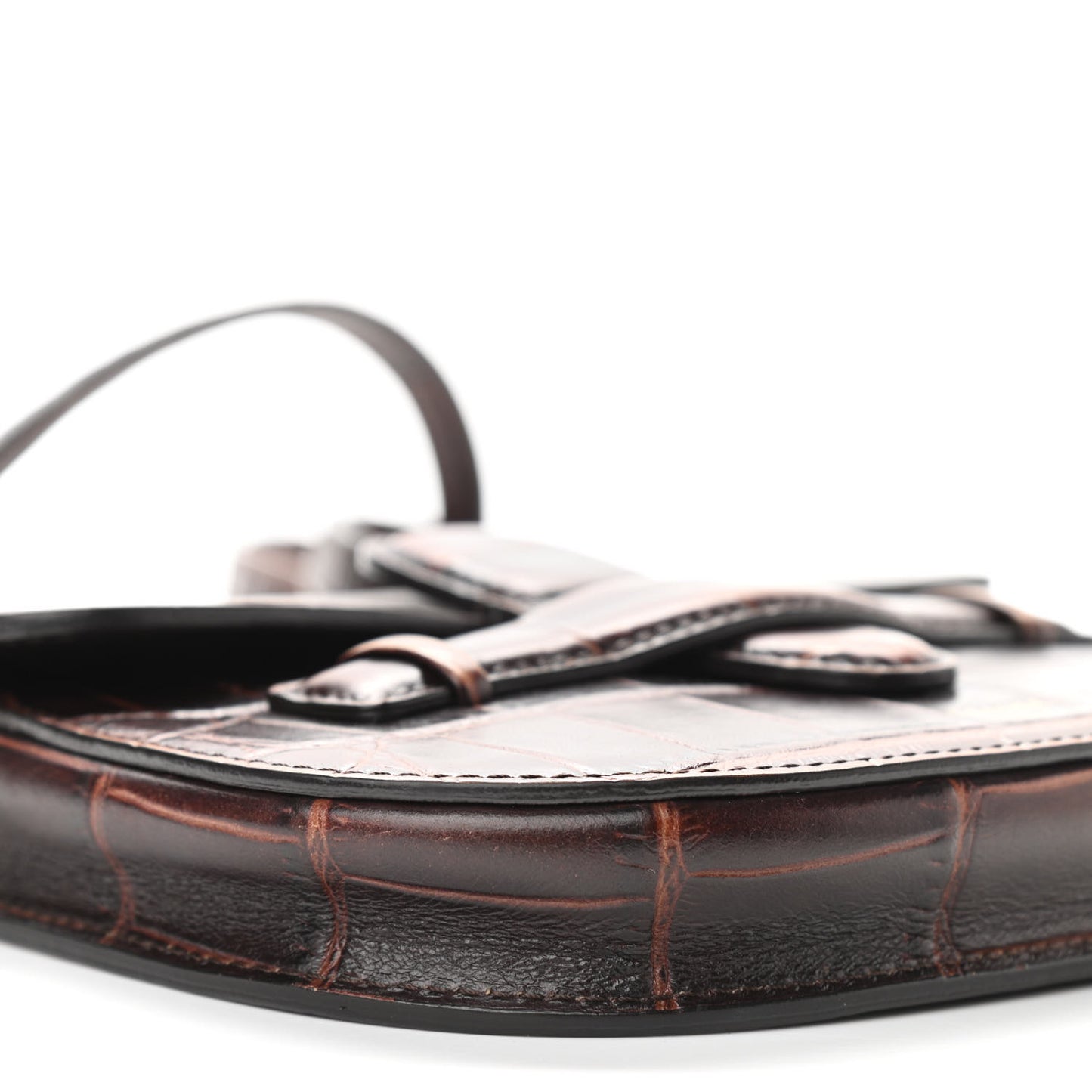 Crocodile Embossed Calfskin Mini Symmetrical Bag Brown
