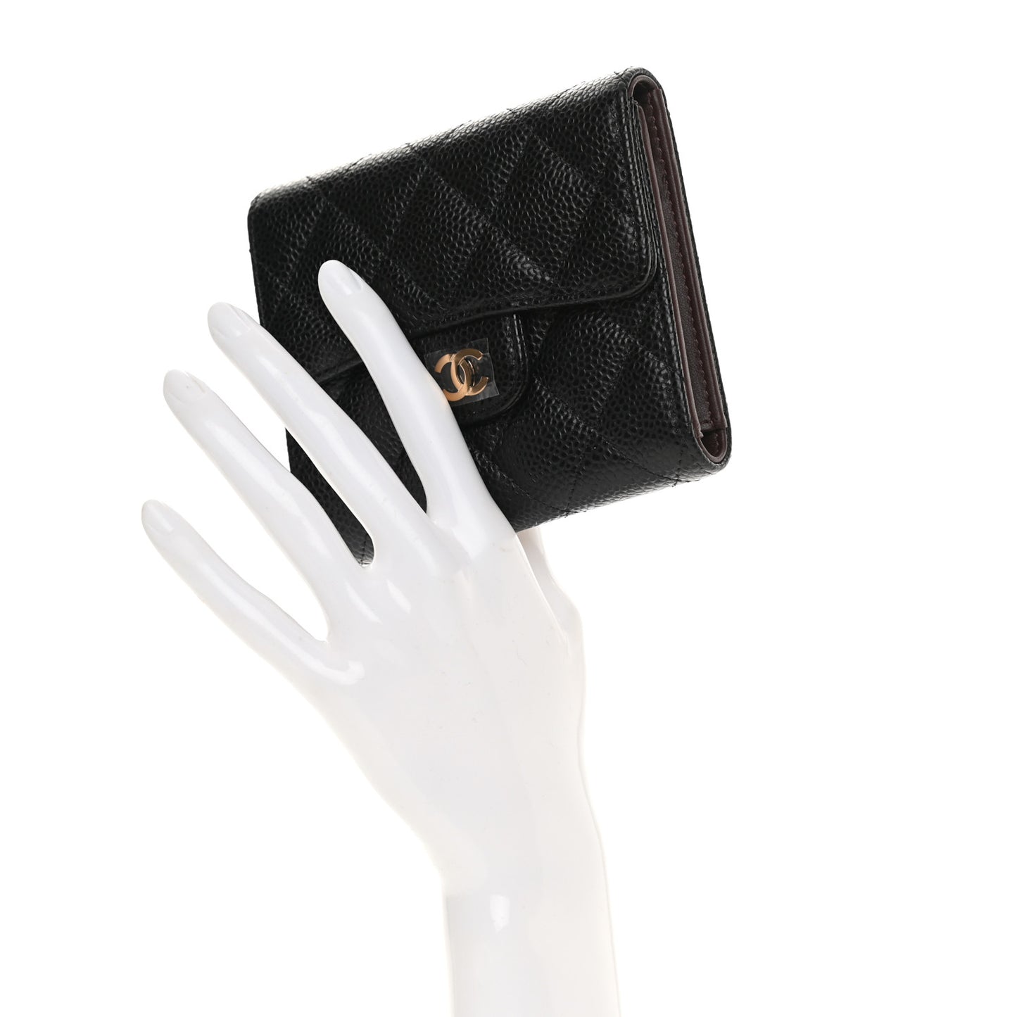 Caviar Quilted Compact Flap Wallet Black