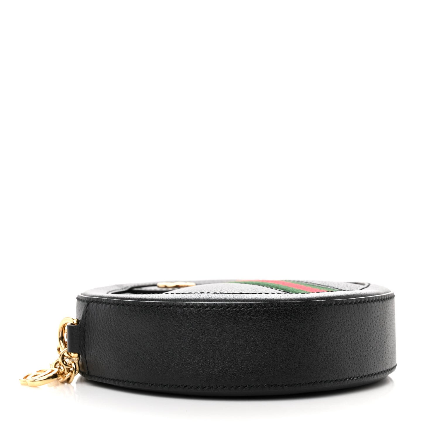 Grained Calfskin Web Mini Ophidia Round Shoulder Bag Black